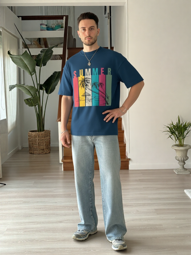 Summer Retro Beach Paradise Premium Oversized T-Shirt