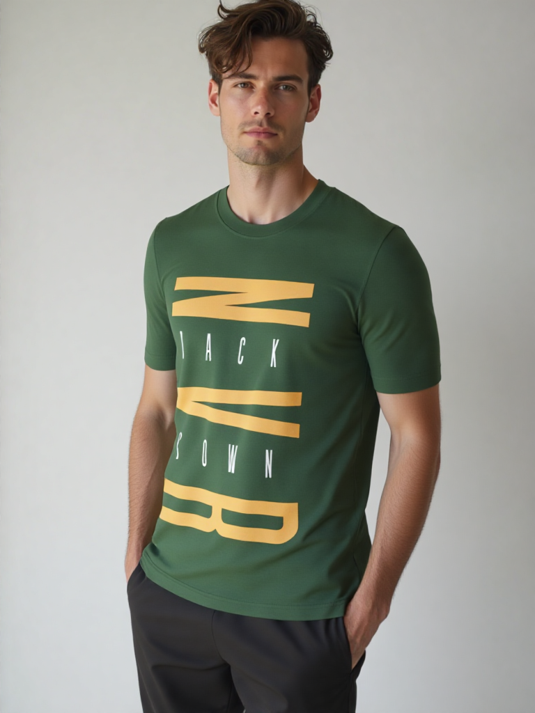 GenZudio “NVR Back Down” Vertical Motivational Graphic Men’s T-Shirt – Olive Green