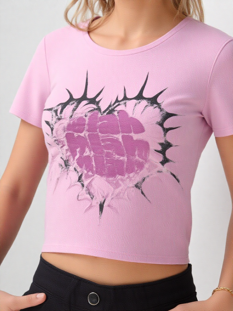 GenZudio “Blah Blah Heart” Funky Graphic Women’s Crop Top