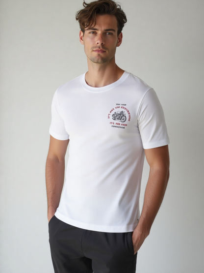 GenZudio “It’s Not the Destination, It’s the Ride” Minimal Biker Graphic Men’s T-Shirt – White