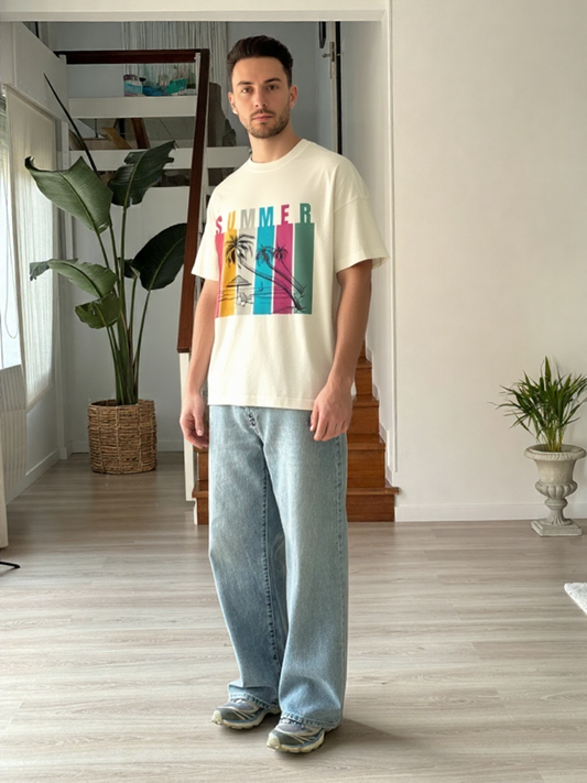 Summer Retro Beach Paradise Premium Oversized T-Shirt