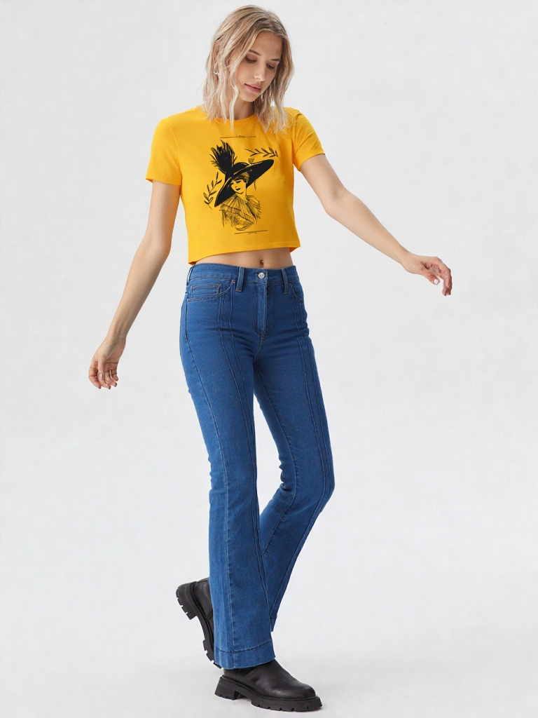 Vintage Elegance Sketch Print Women’s Crop Top – Timeless Art Fashion by GenZudio