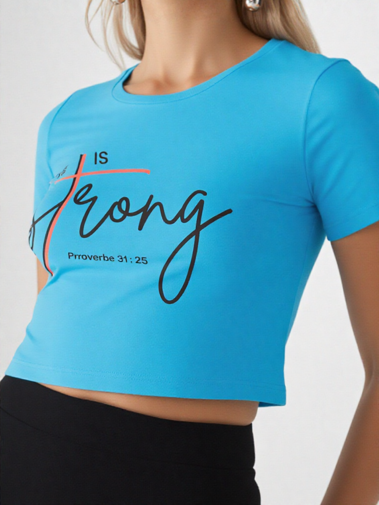 GenZudio “She Is Strong – Proverbs 31:25” Inspirational Women’s Crop Top