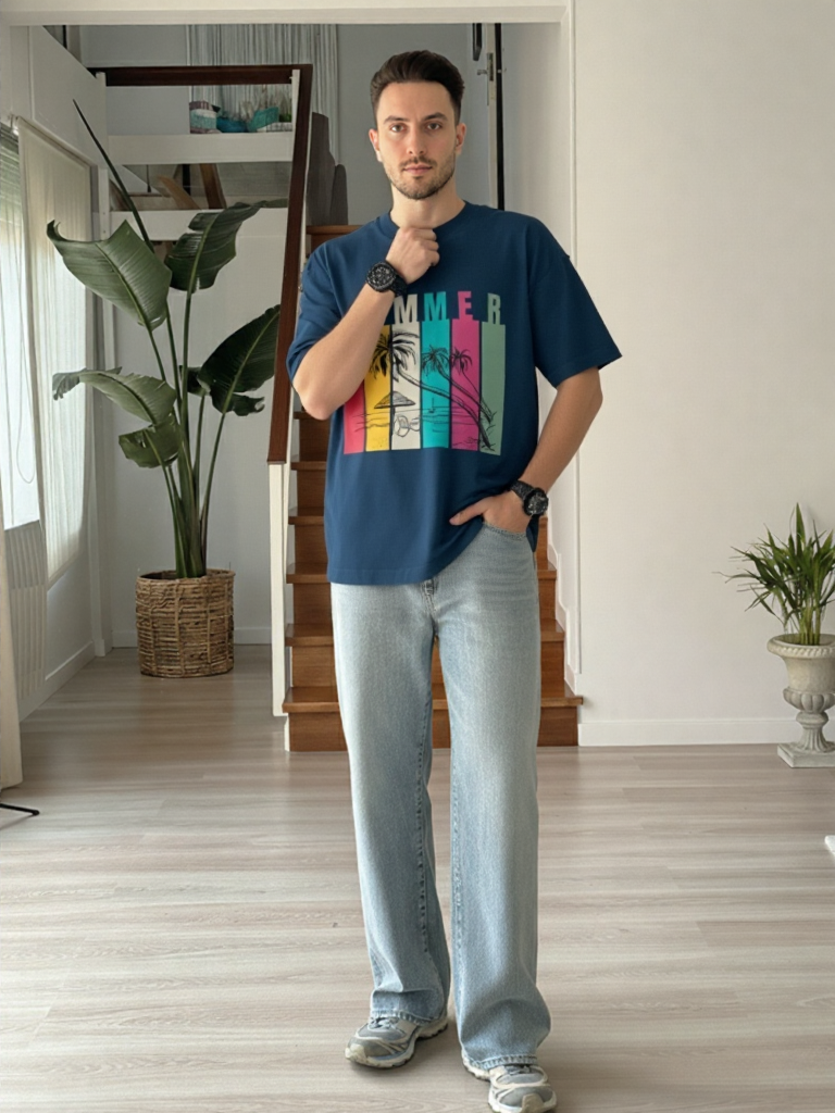 Summer Retro Beach Paradise Premium Oversized T-Shirt