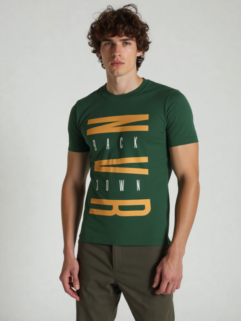 GenZudio “NVR Back Down” Vertical Motivational Graphic Men’s T-Shirt – Olive Green