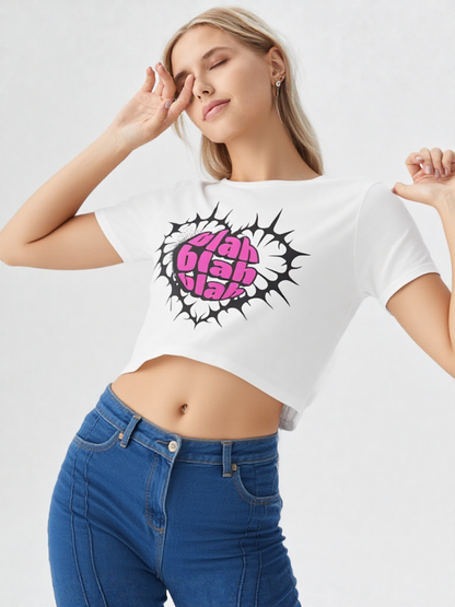 GenZudio “Blah Blah Heart” Funky Graphic Women’s Crop Top