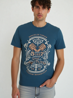 GenZudio “Built Not Bought” Vintage Biker Graphic Men’s T-Shirt – Steel Blue