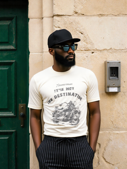GenZudio “It’s Not the Destination, It’s the Ride” Vintage Motorcycle Graphic Men’s T-Shirt – Ivory