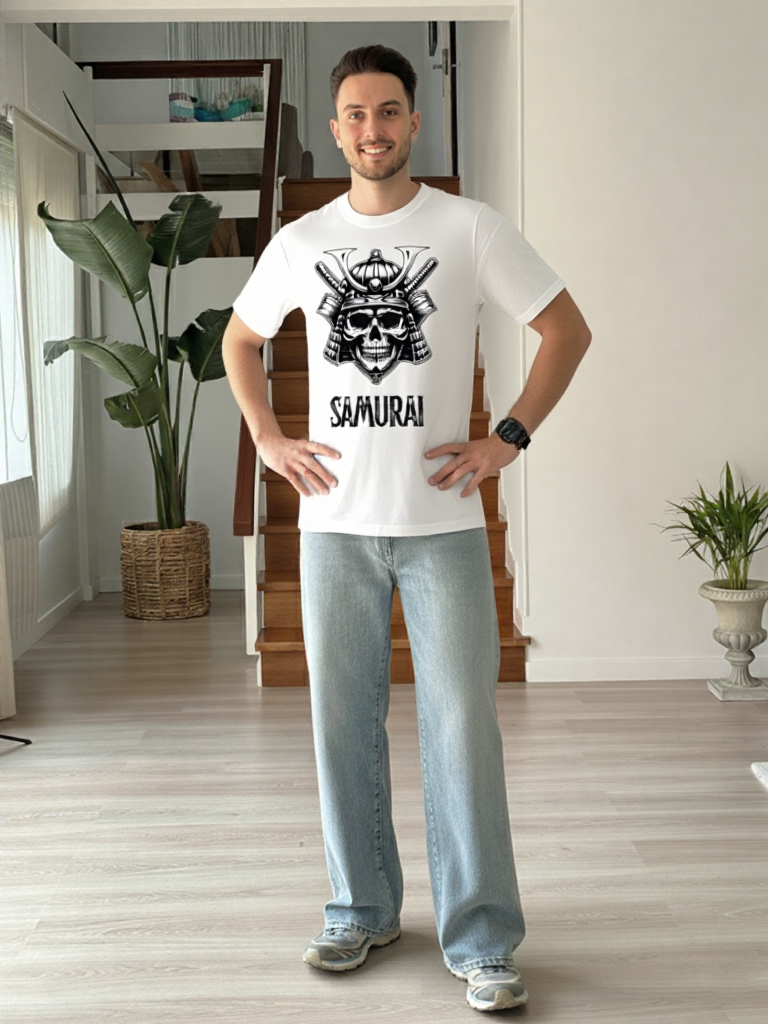 GenZudio “Samurai Skull” Premium Oversized Graphic Tee – White