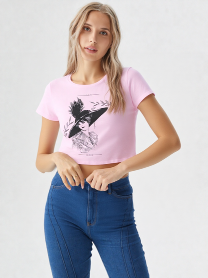 Vintage Elegance Sketch Print Women’s Crop Top – Timeless Art Fashion by GenZudio