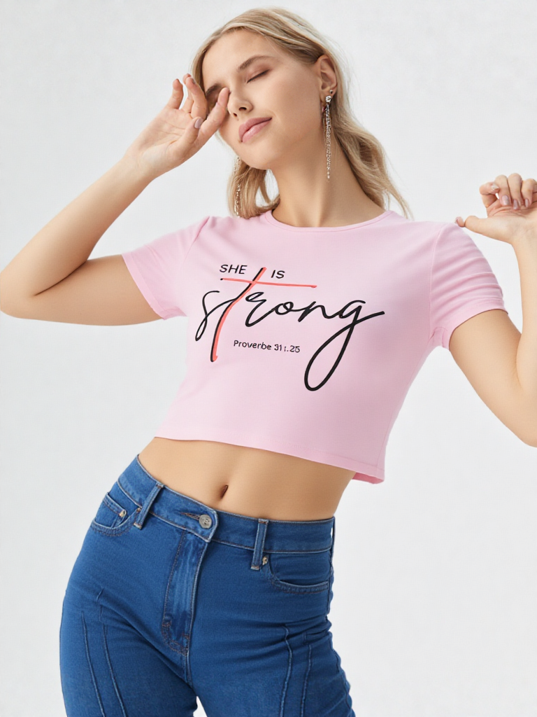 GenZudio “She Is Strong – Proverbs 31:25” Inspirational Women’s Crop Top