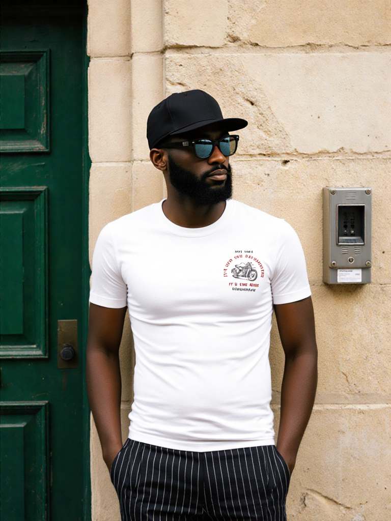 GenZudio “It’s Not the Destination, It’s the Ride” Minimal Biker Graphic Men’s T-Shirt – White
