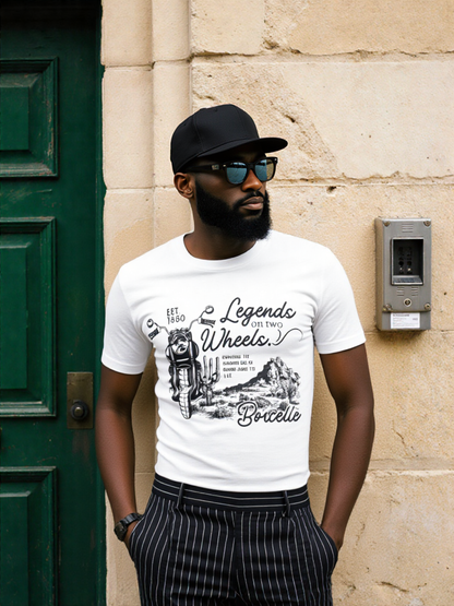 GenZudio “Legends on Two Wheels” Vintage Motorcycle Graphic Men’s T-Shirt – White