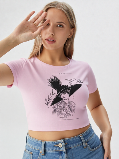 Vintage Elegance Sketch Print Women’s Crop Top – Timeless Art Fashion by GenZudio