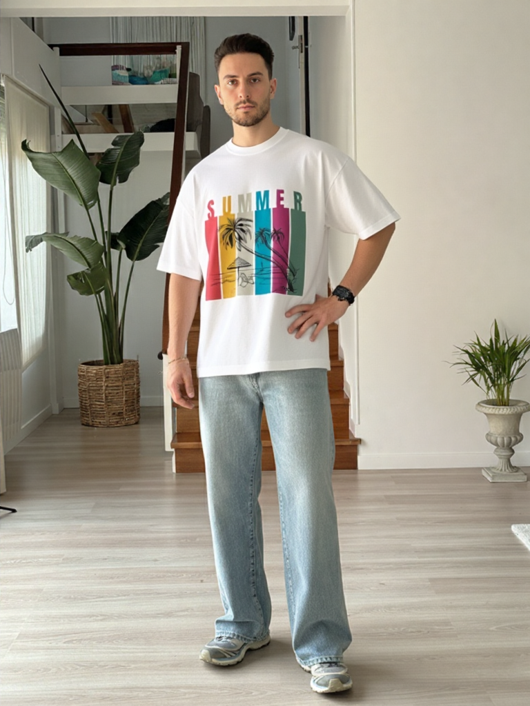 Summer Retro Beach Paradise Premium Oversized T-Shirt