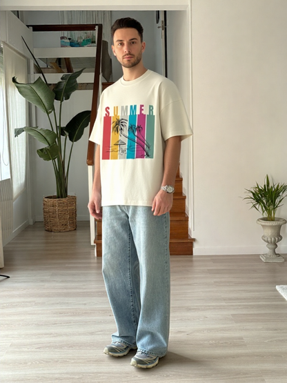 Summer Retro Beach Paradise Premium Oversized T-Shirt