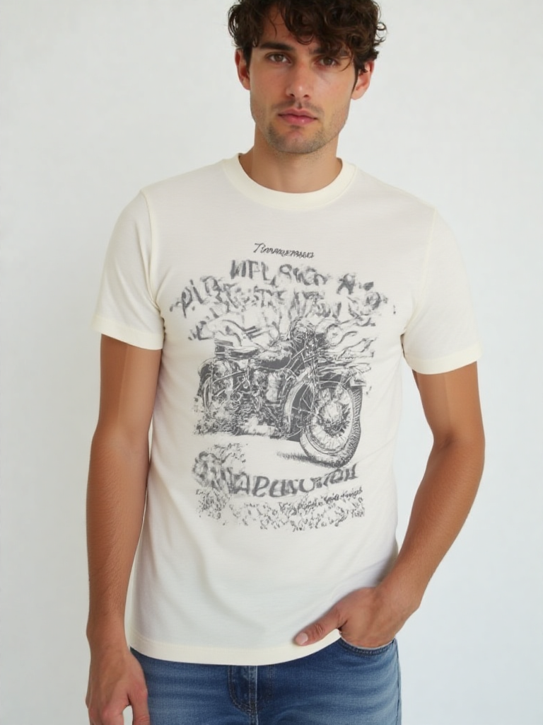 GenZudio “It’s Not the Destination, It’s the Ride” Vintage Motorcycle Graphic Men’s T-Shirt – Ivory