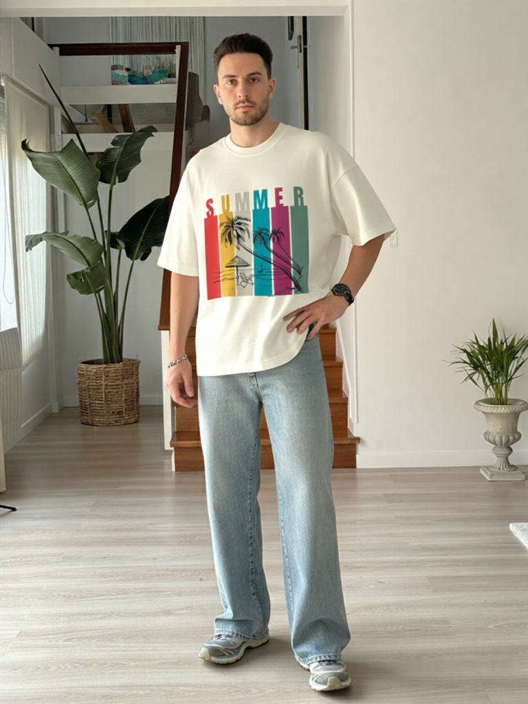 Summer Retro Beach Paradise Premium Oversized T-Shirt