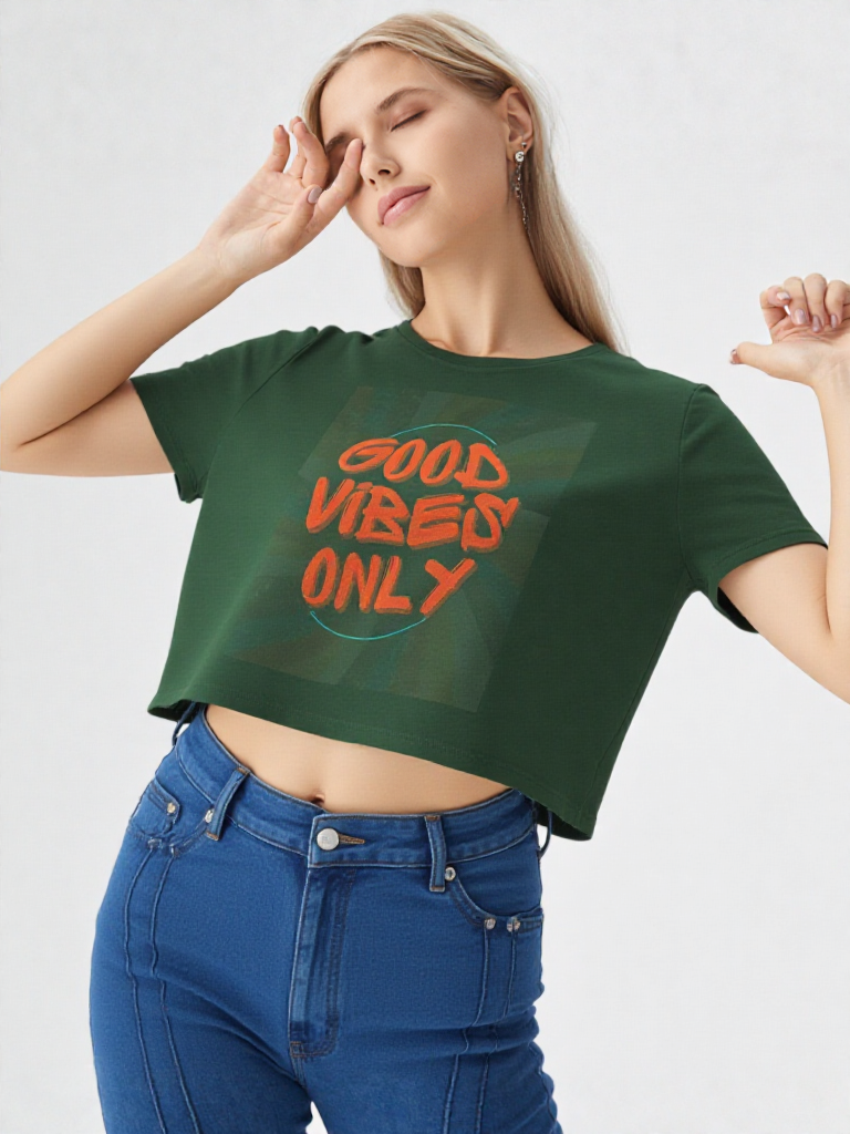 GenZudio “Good Vibes Only” Women’s Crop Top – Street Style Graphic Tee