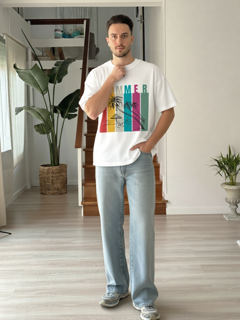 Summer Retro Beach Paradise Premium Oversized T-Shirt