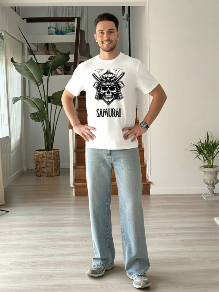 GenZudio “Samurai Skull” Premium Oversized Graphic Tee – White