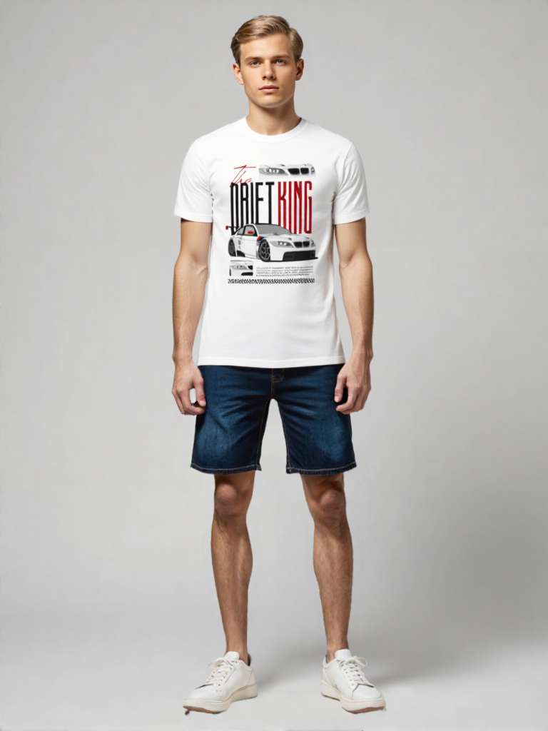 GenZudio “The Drift King” Sports Car Graphic Oversized T-Shirt for Men – White