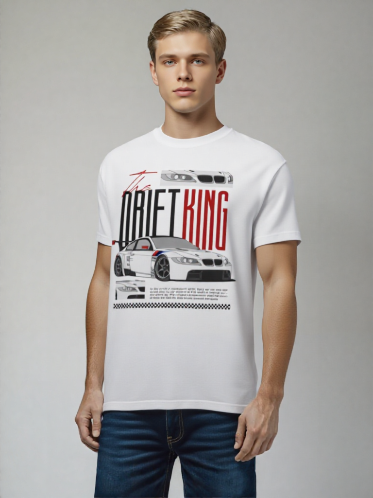 GenZudio “The Drift King” Sports Car Graphic Oversized T-Shirt for Men – White