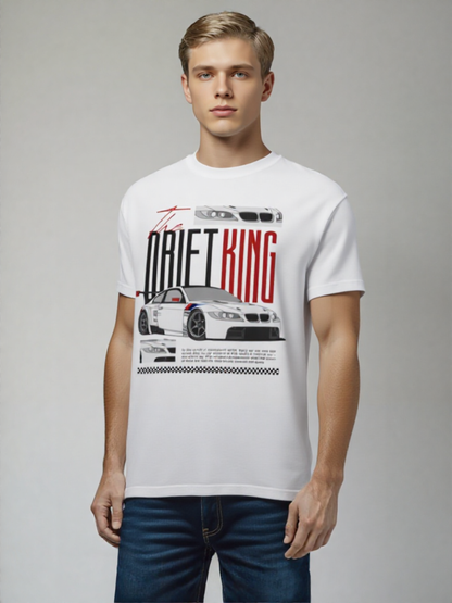 GenZudio “The Drift King” Sports Car Graphic Oversized T-Shirt for Men – White