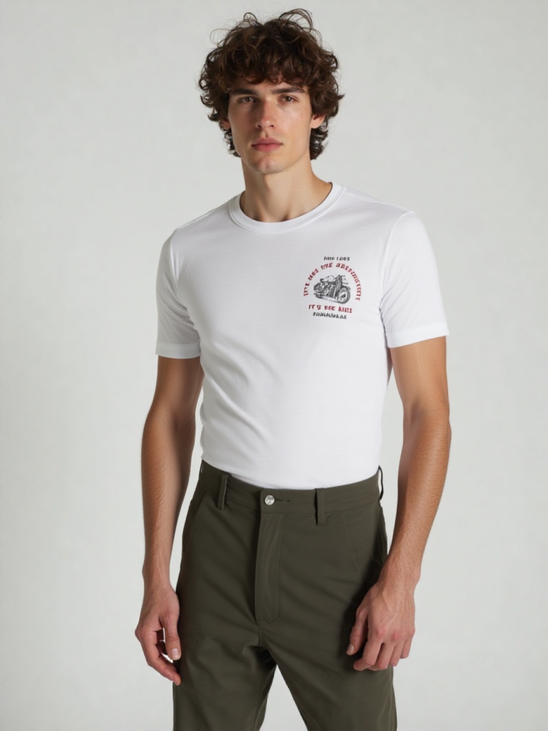 GenZudio “It’s Not the Destination, It’s the Ride” Minimal Biker Graphic Men’s T-Shirt – White