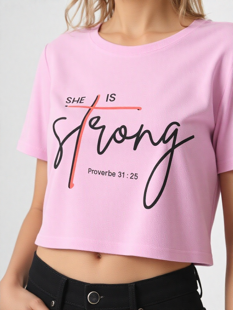 GenZudio “She Is Strong – Proverbs 31:25” Inspirational Women’s Crop Top