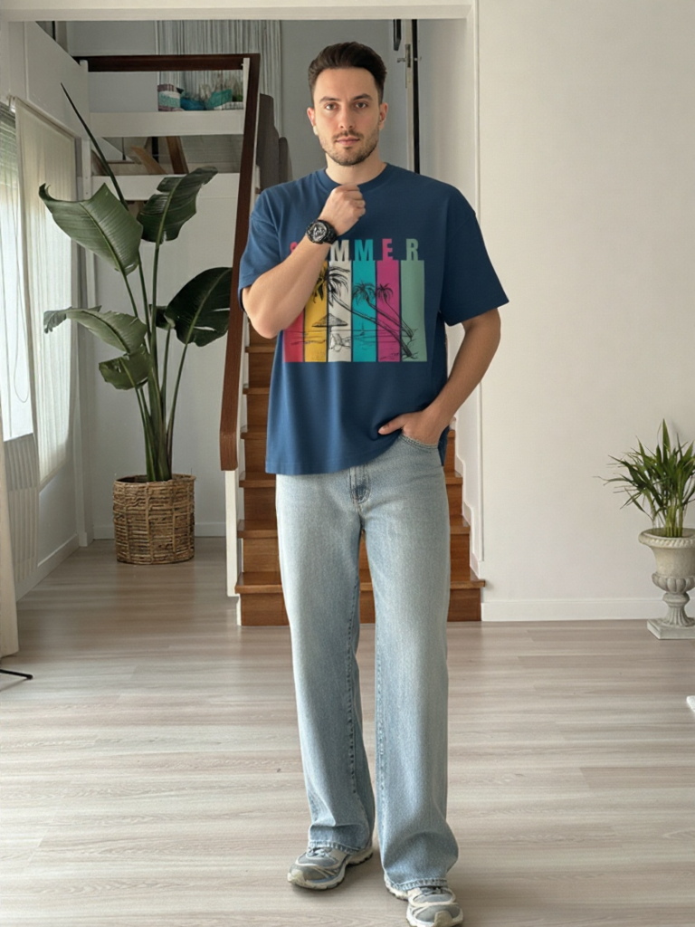 Summer Retro Beach Paradise Premium Oversized T-Shirt