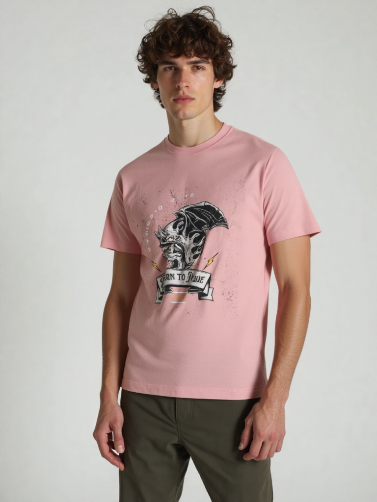 GenZudio “Born to Ride” Skull Rider Graphic Men’s T-Shirt – Pastel Dusty
