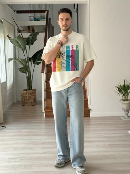 Summer Retro Beach Paradise Premium Oversized T-Shirt