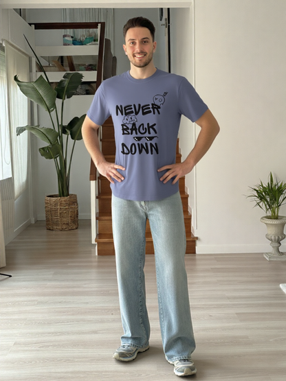 GenZudio “Never Back Down” Doodle Graphic Oversized T-Shirt for Men – Steel Grey