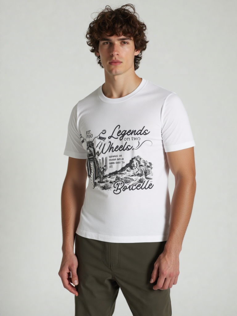 GenZudio “Legends on Two Wheels” Vintage Motorcycle Graphic Men’s T-Shirt – White