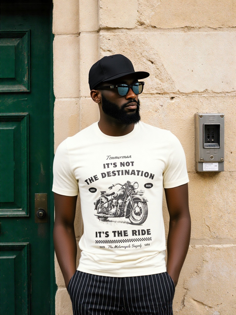 GenZudio “It’s Not the Destination, It’s the Ride” Vintage Motorcycle Graphic Men’s T-Shirt – Ivory
