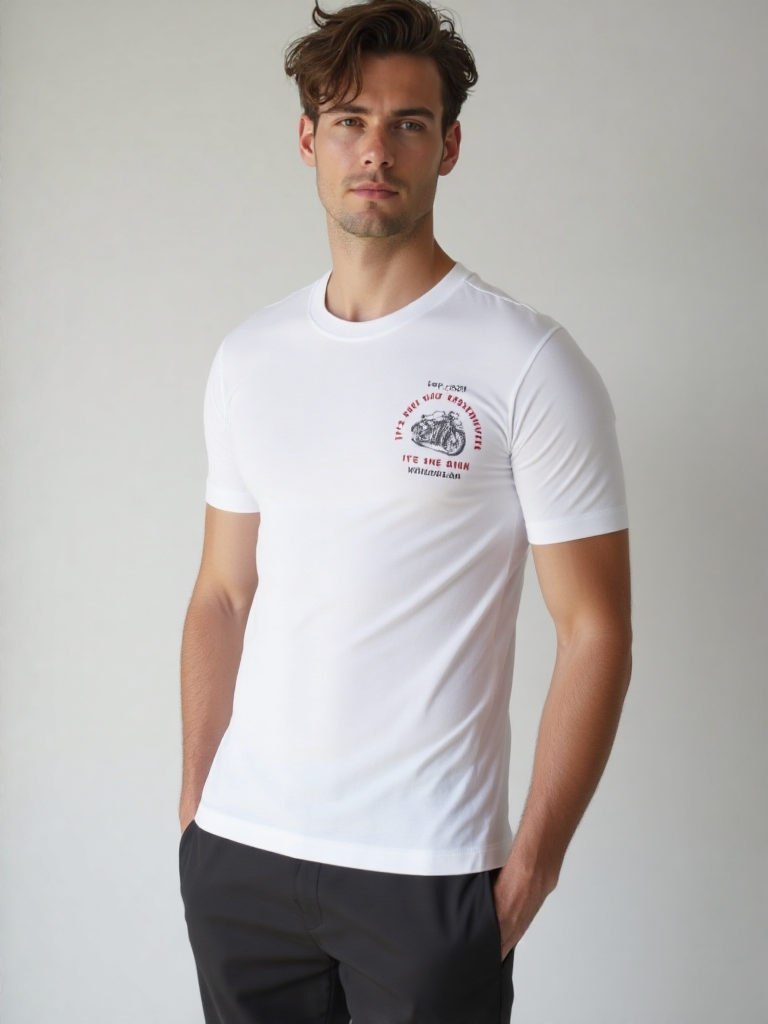 GenZudio “It’s Not the Destination, It’s the Ride” Minimal Biker Graphic Men’s T-Shirt – White