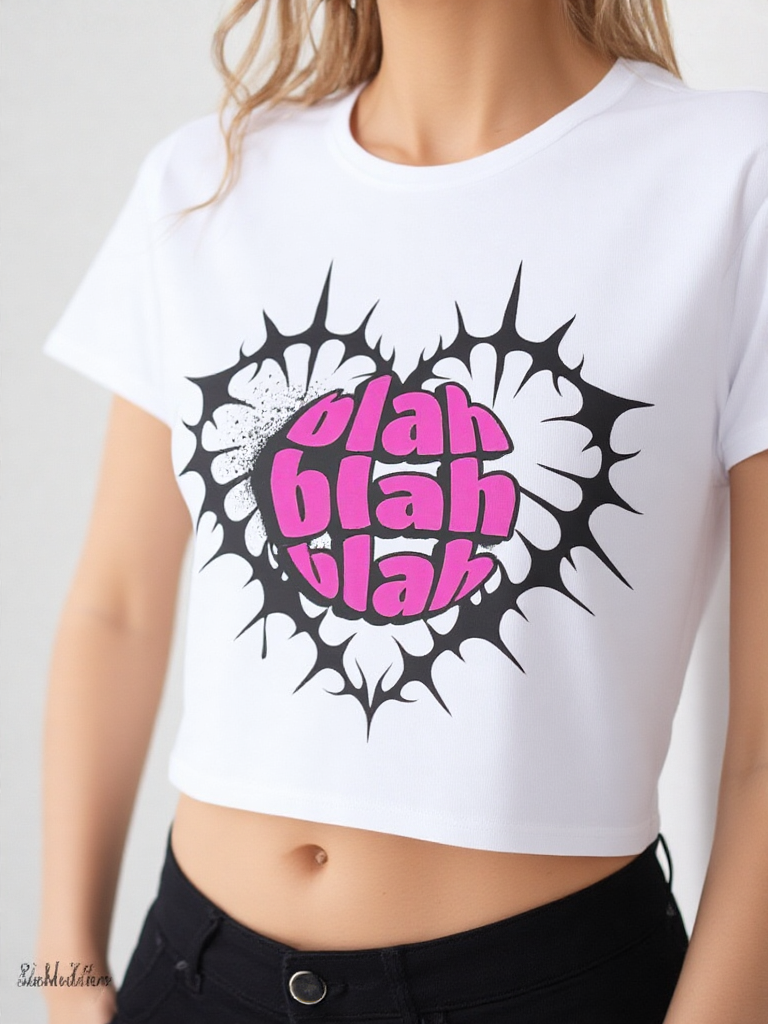 GenZudio “Blah Blah Heart” Funky Graphic Women’s Crop Top