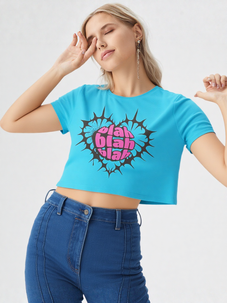 GenZudio “Blah Blah Heart” Funky Graphic Women’s Crop Top