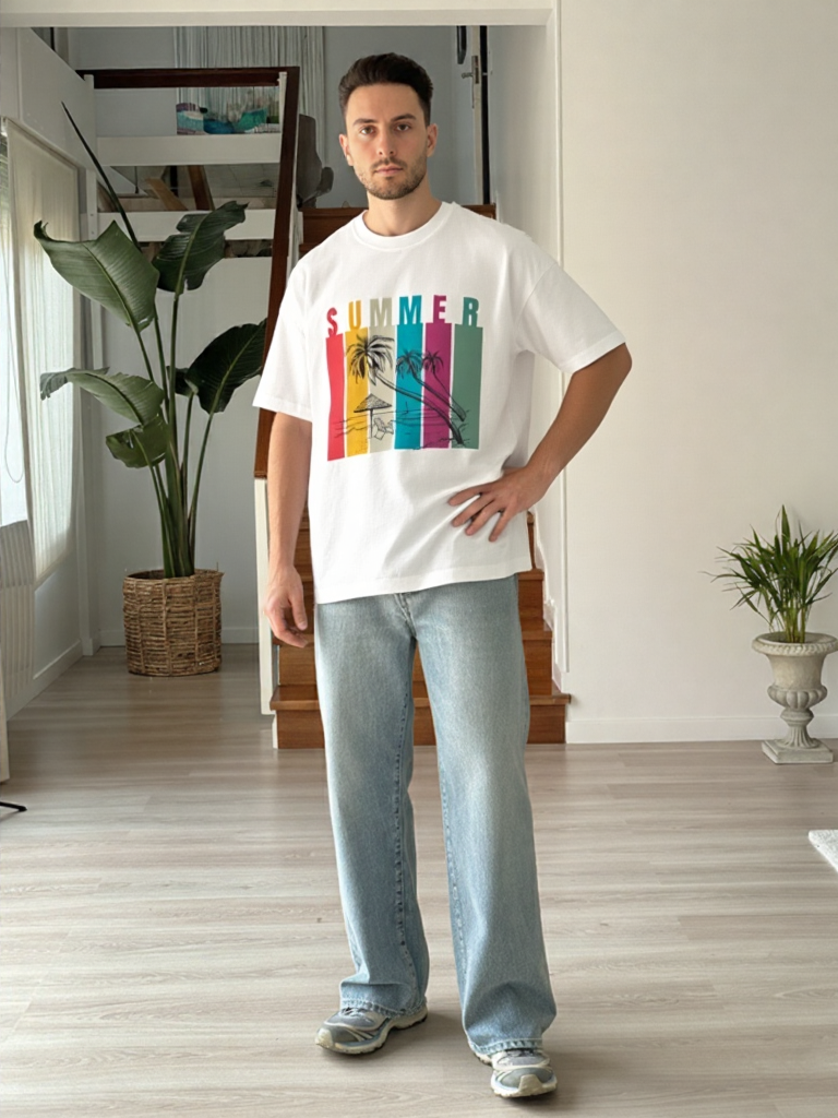 Summer Retro Beach Paradise Premium Oversized T-Shirt