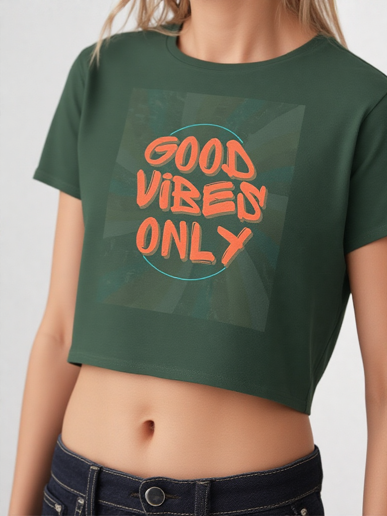 GenZudio “Good Vibes Only” Women’s Crop Top – Street Style Graphic Tee