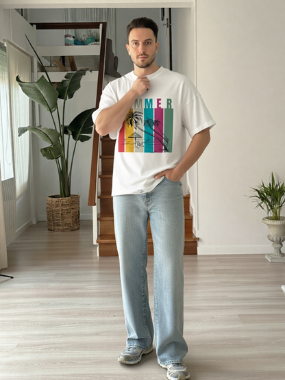 Summer Retro Beach Paradise Premium Oversized T-Shirt