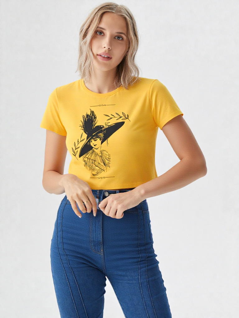 Vintage Elegance Sketch Print Women’s Crop Top – Timeless Art Fashion by GenZudio