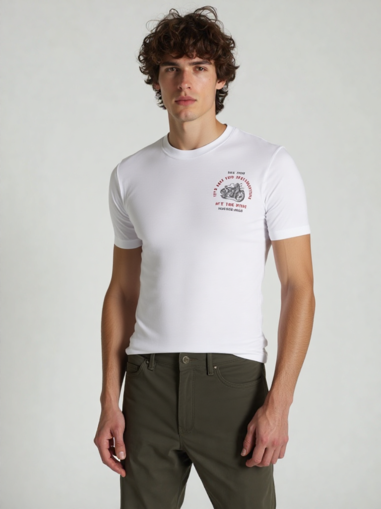 GenZudio “It’s Not the Destination, It’s the Ride” Minimal Biker Graphic Men’s T-Shirt – White