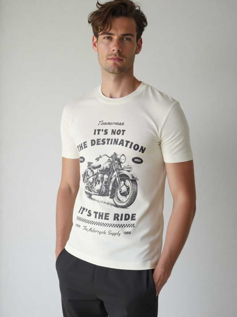 GenZudio “It’s Not the Destination, It’s the Ride” Vintage Motorcycle Graphic Men’s T-Shirt – Ivory