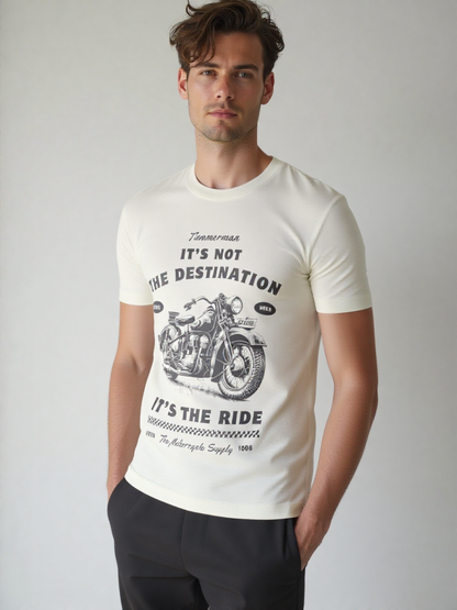 GenZudio “It’s Not the Destination, It’s the Ride” Vintage Motorcycle Graphic Men’s T-Shirt – Ivory