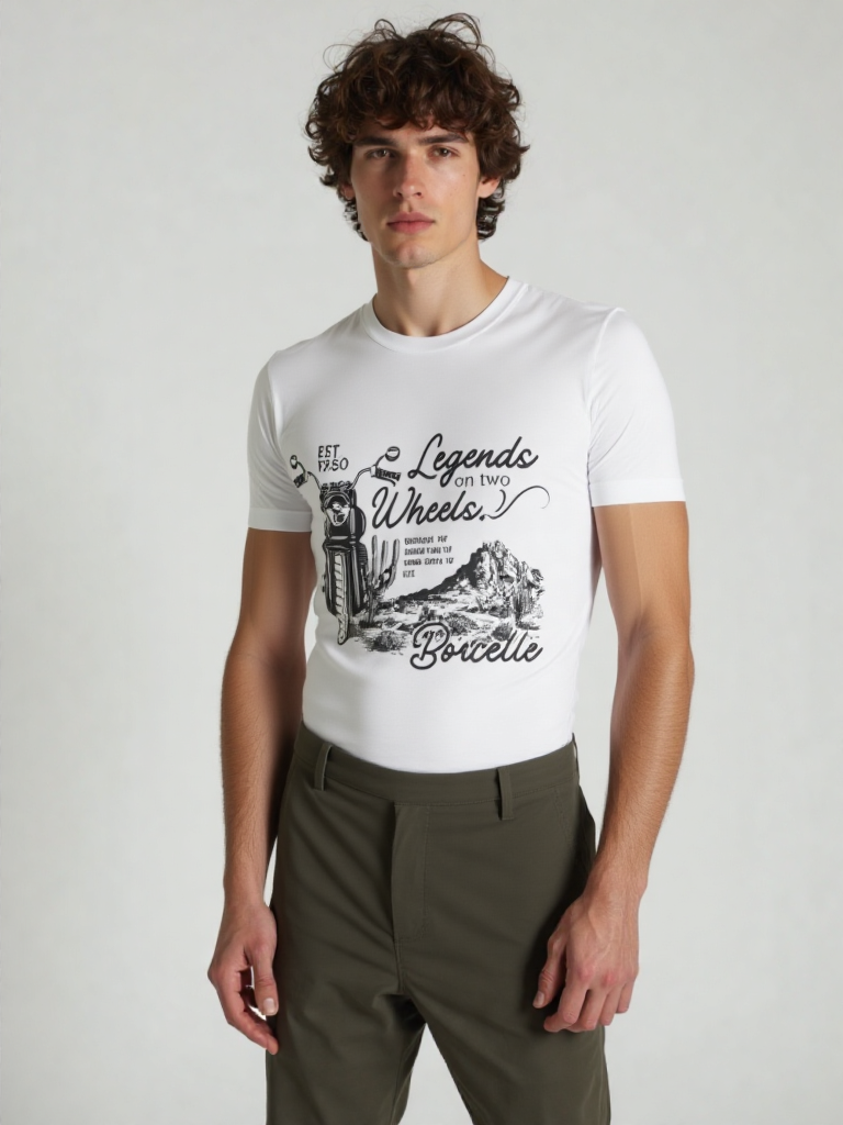 GenZudio “Legends on Two Wheels” Vintage Motorcycle Graphic Men’s T-Shirt – White