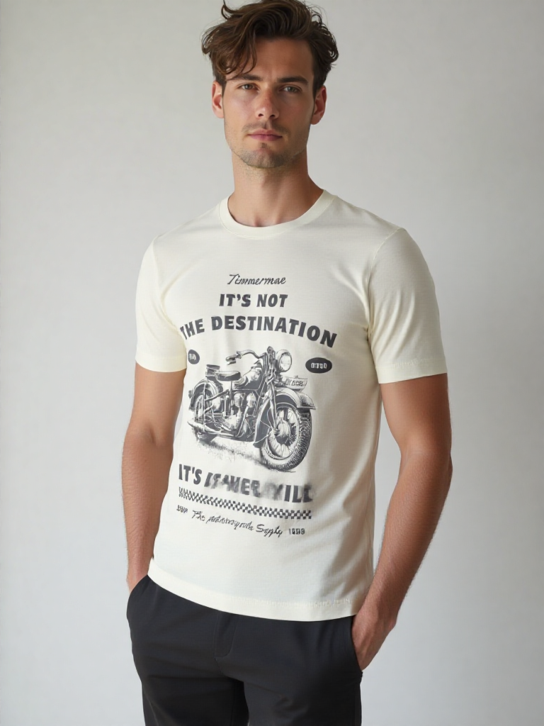 GenZudio “It’s Not the Destination, It’s the Ride” Vintage Motorcycle Graphic Men’s T-Shirt – Ivory
