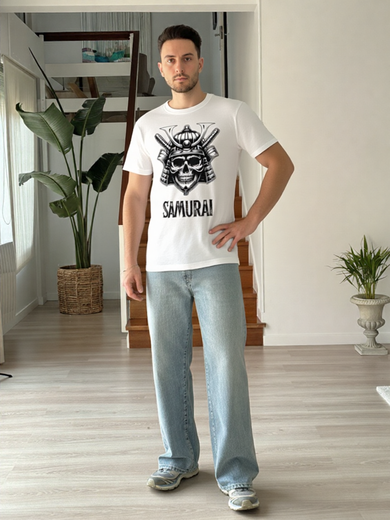 GenZudio “Samurai Skull” Premium Oversized Graphic Tee – White