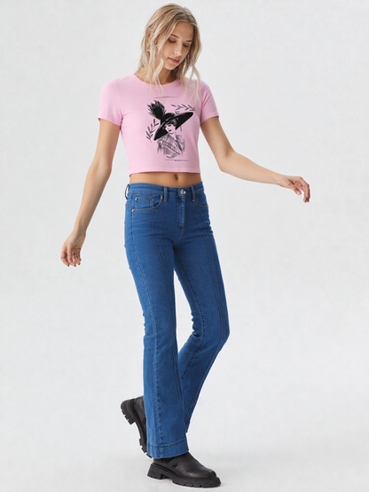 Vintage Elegance Sketch Print Women’s Crop Top – Timeless Art Fashion by GenZudio